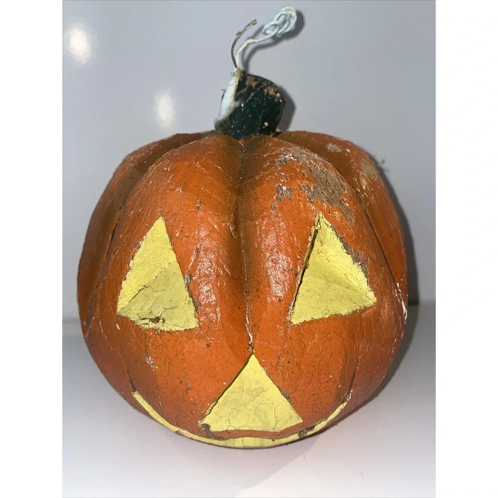 VTG Halloween‎ Coconut Pumpkin Jack-O-Lantern Handcrafted Philippines Painted E7